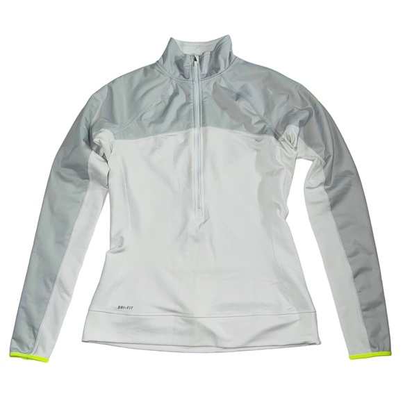 Nike Dri Fit White Base Layer Half Zip Pullover Hyper Warm Sweatshirt Size M - Picture 1 of 9